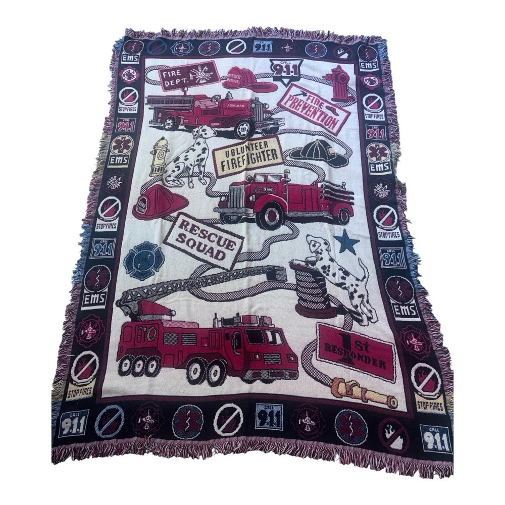 Goodwin Weavers Vintage Firefighters Blanket Throw 100% Cotton